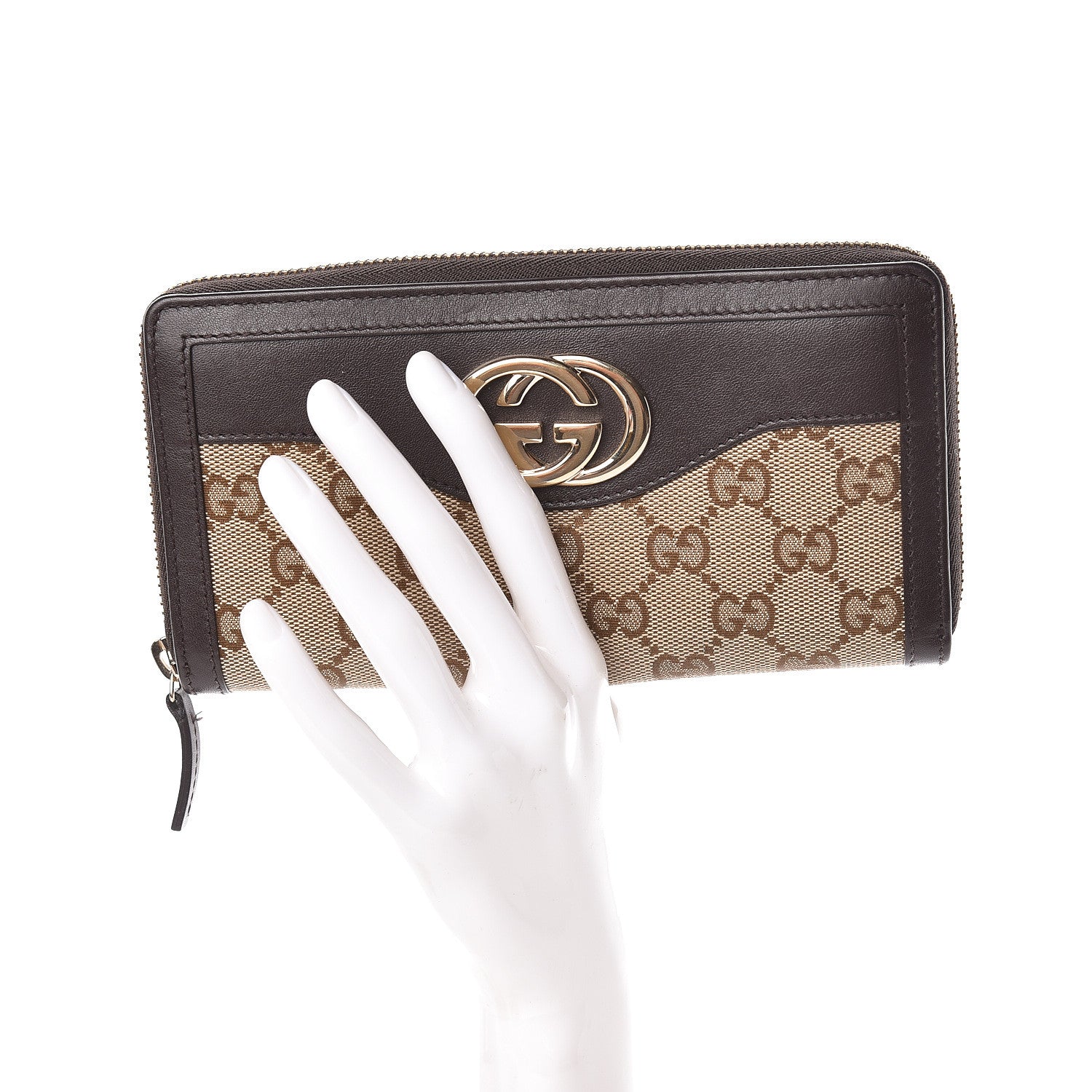 Gucci Monogram Margaux Calfskin Sukey Zip Around Wallet Beige Ebony Cocoa 2 of 8