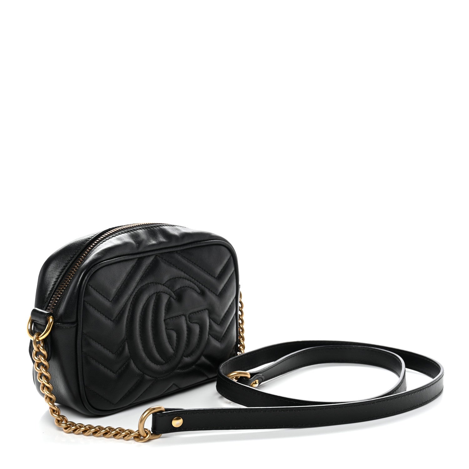 Gucci Calfskin Matelasse Mini GG Marmont Chain Shoulder Bag Black 3 of 14