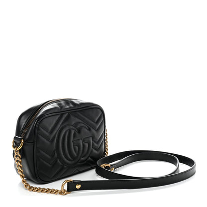 Gucci Calfskin Matelasse Mini GG Marmont Chain Shoulder Bag Black 3 of 14