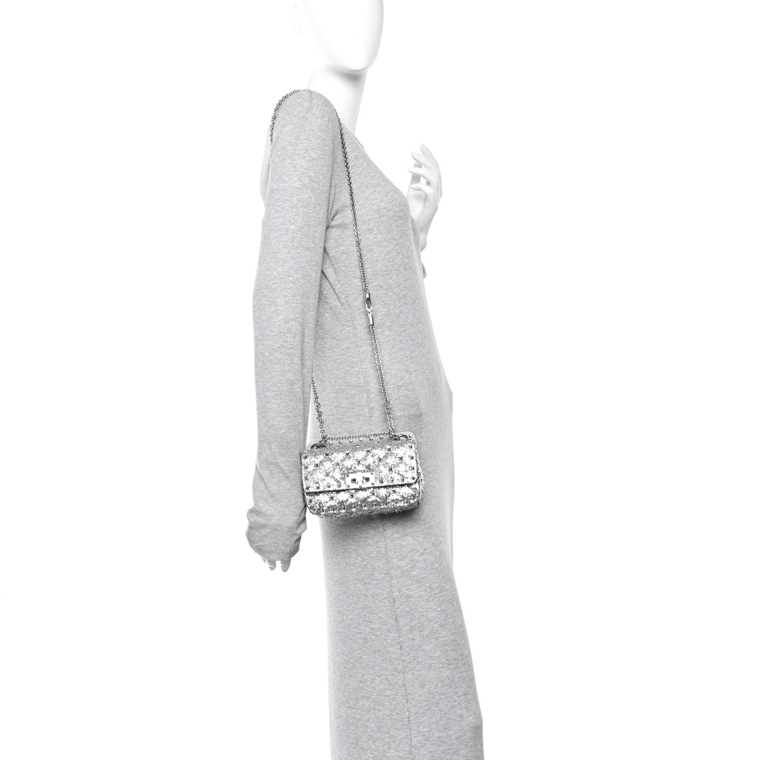 Valentino Garavani Glitter Mini Rockstud Spike Shoulder Bag Silver 2 of 12