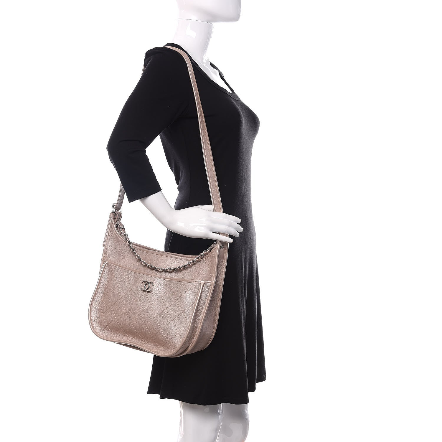Chanel Metallic Calfskin Quilted Jungle Stroll Hobo Gold 2 of 10