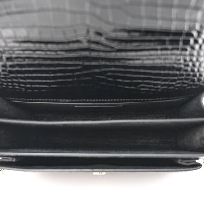 Saint Laurent Calfskin Crocodile Embossed Medium Monogram Sunset Black 5 of 10