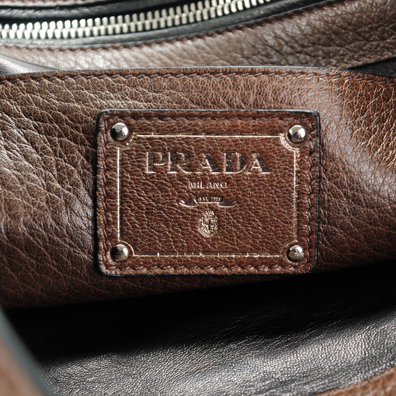 Prada Cervo Deerskin Bi-Color Zipper Detail Tote Black Bruciato 6 of 8