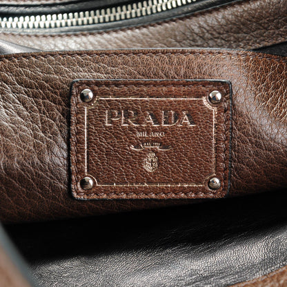 Prada Cervo Deerskin Bi-Color Zipper Detail Tote Black Bruciato 6 of 8
