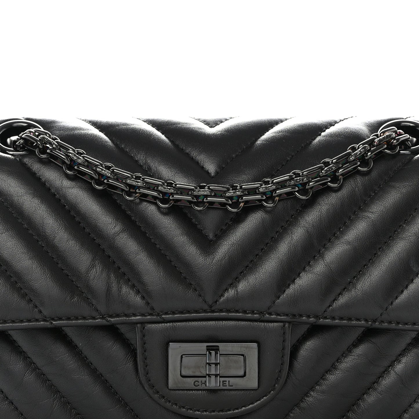 Aged Calfskin Chevron Quilted 2.55 Reissue Mini Flap So Black