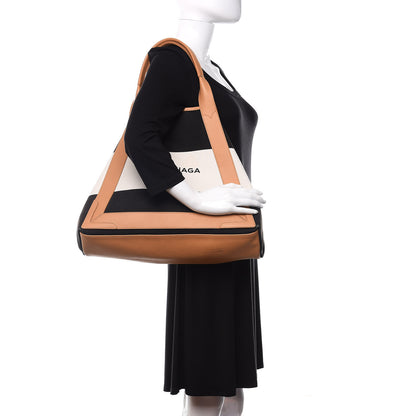 Balenciaga Calfskin Canvas M Cabas Tote Navy wHITE 2 of 13