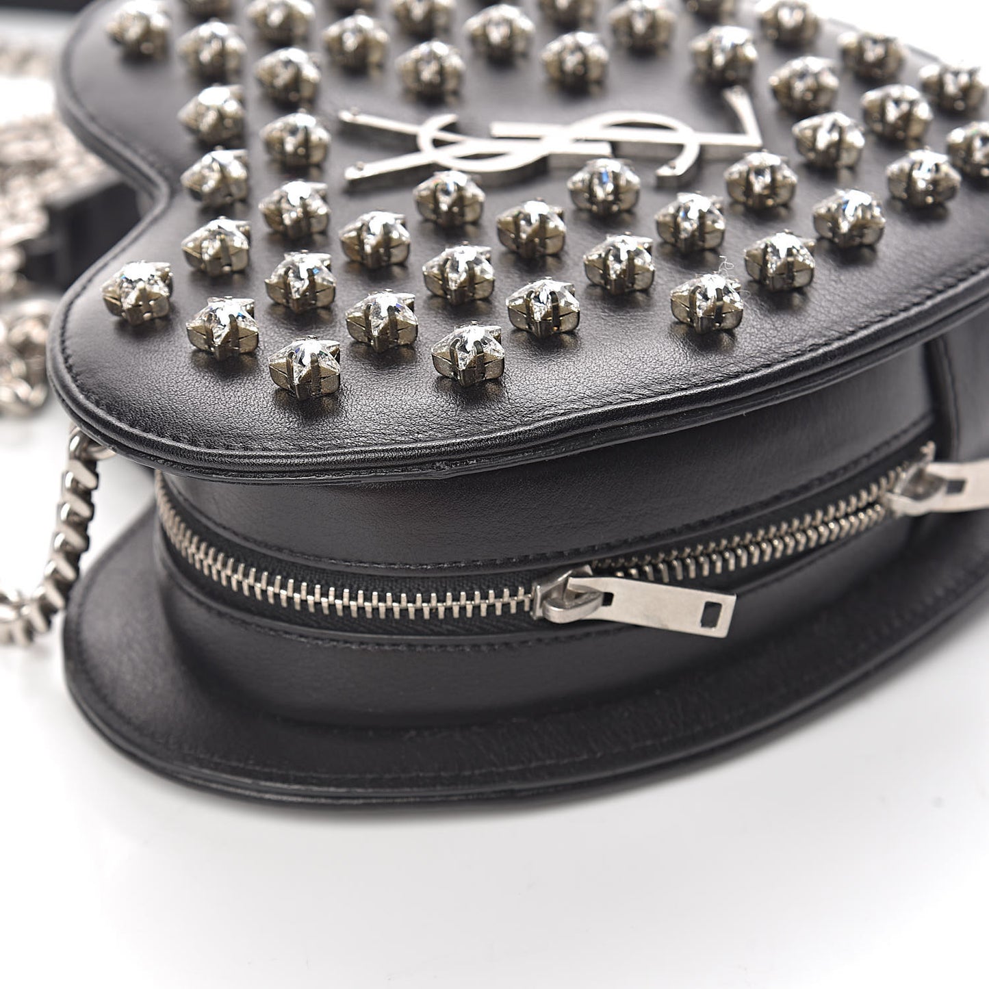 Calfskin Star Studded Small Love Heart Chain Bag Black