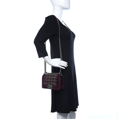 Chanel Tweed Velvet Quilted Small Boy Flap Burgundy 2 of 11