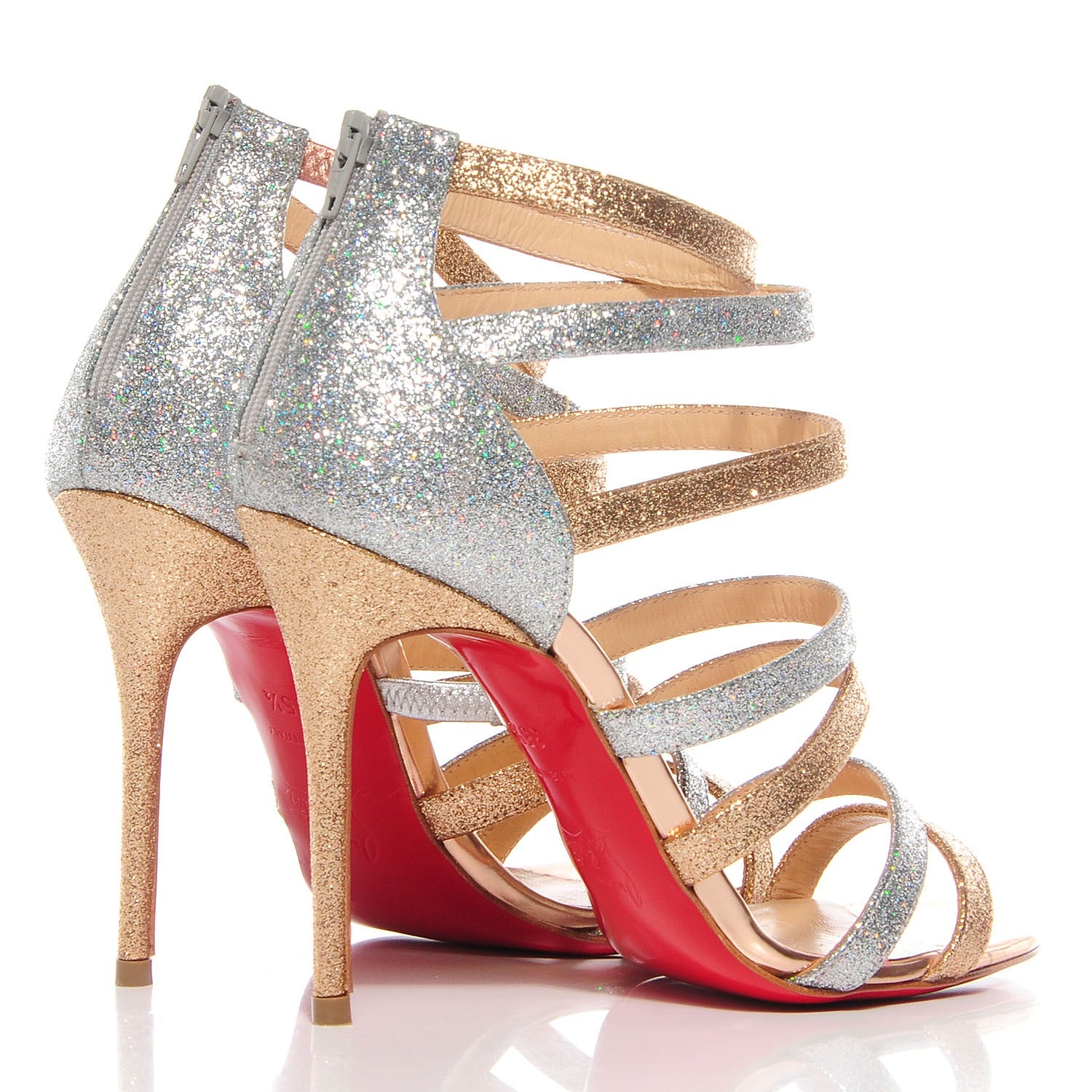 Christian Louboutin Glittered Mariniere 100 Cage Sandals 35.5 Gold Silver 4 of 6
