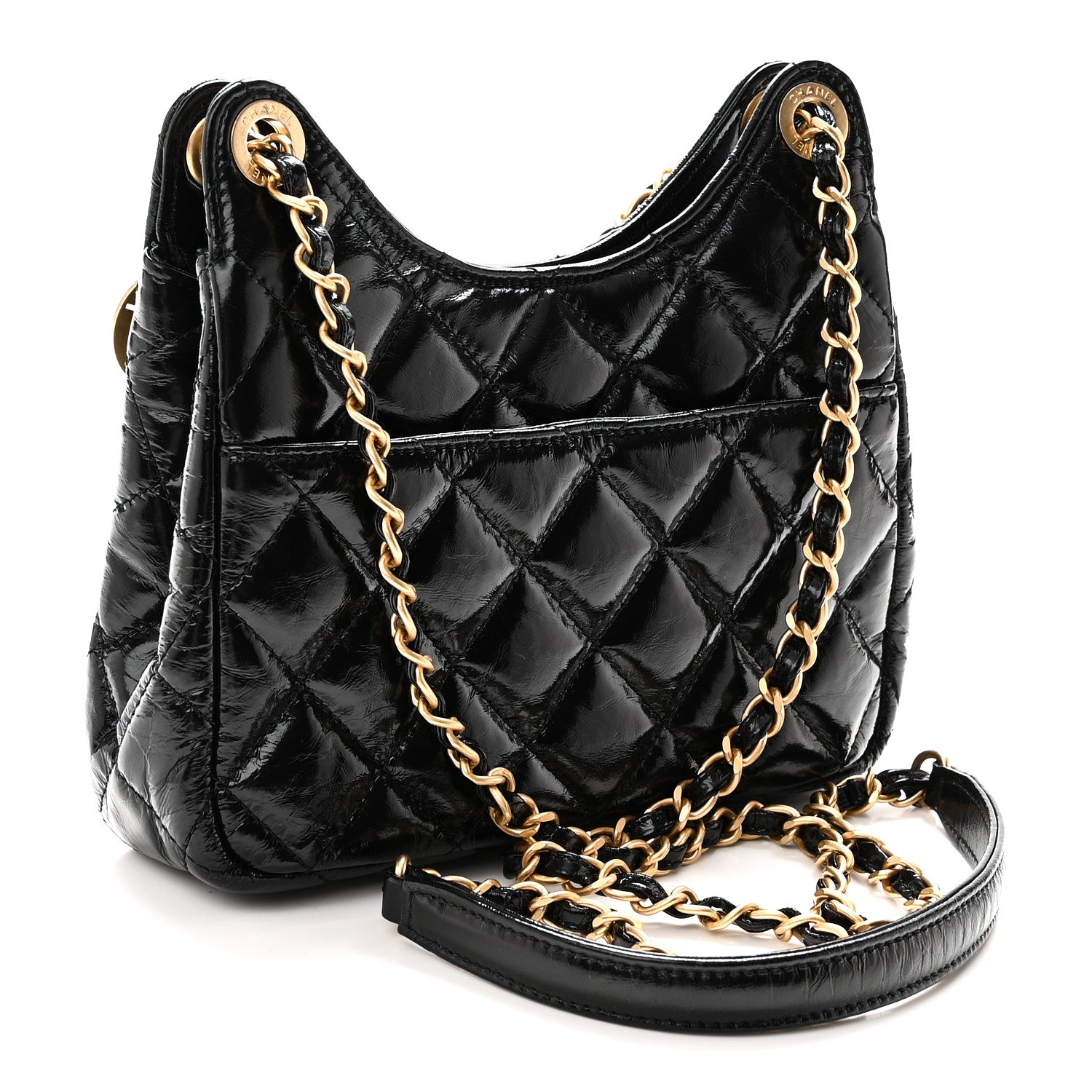 Chanel Shiny Crumpled Calfskin Quilted Small Wavy CC Hobo Black 3 of 10