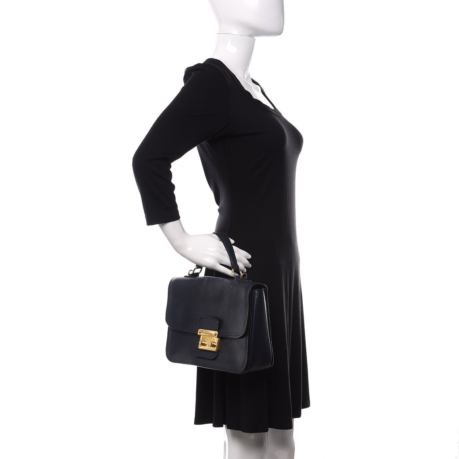 Miu Miu Goatskin Madras Shoulder Bag Navy 3 of 13