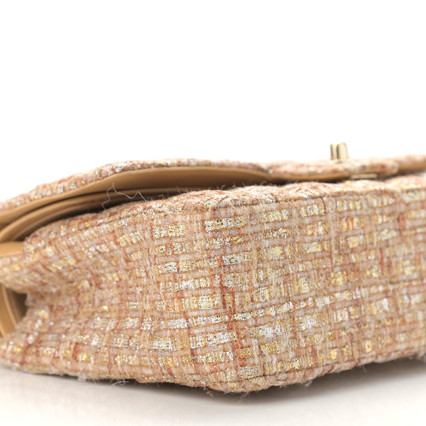 Tweed Quilted Medium Double Flap Beige Multicolor