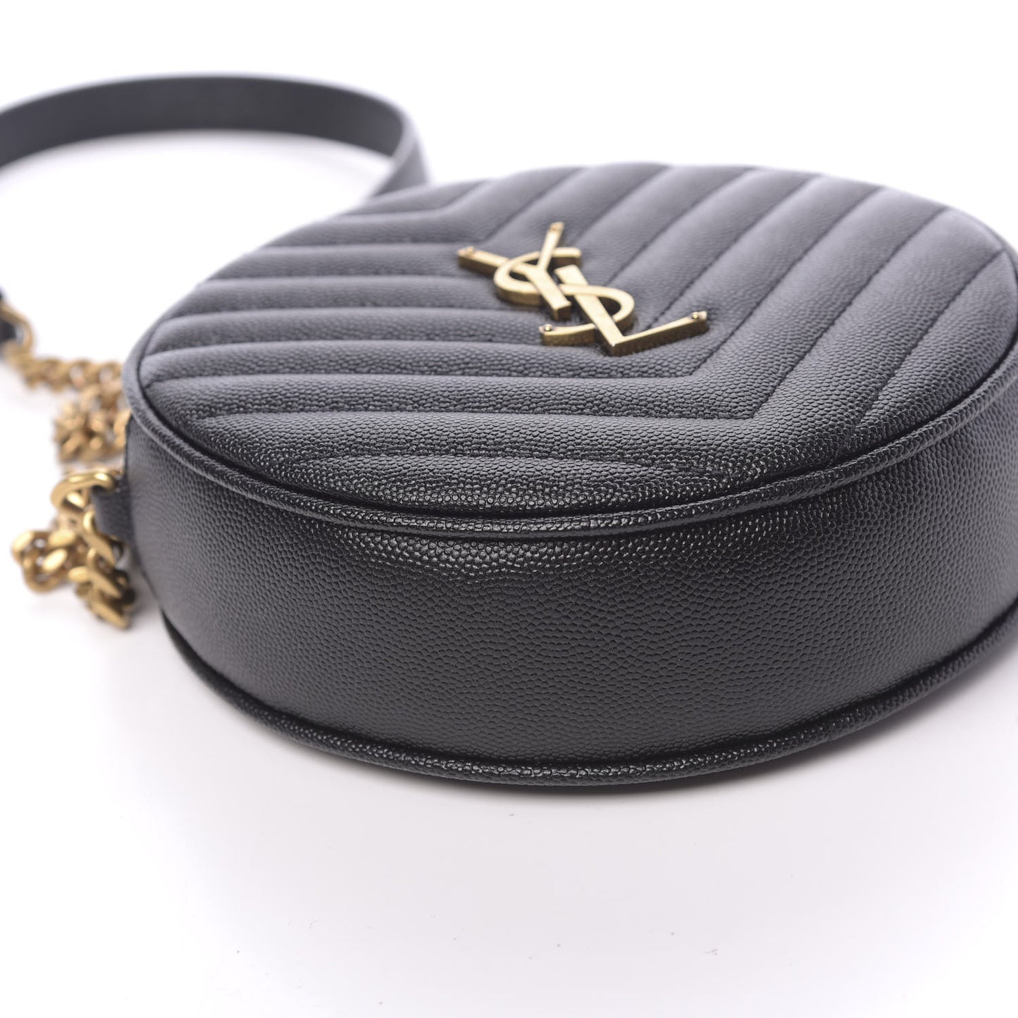 Grain De Poudre Matelasse Chevron Quilted Round Vinyle Camera Bag Black