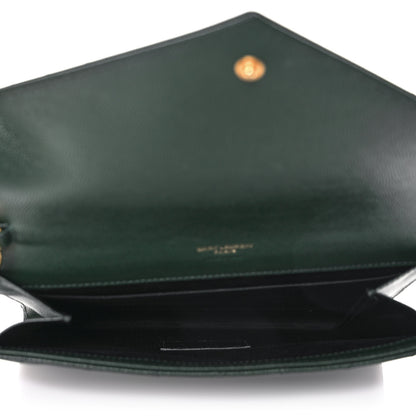 Saint Laurent Grain De Poudre Textured Mixed Matelasse Triquilt Monogram Clutch Vert Fonce 5 of 11