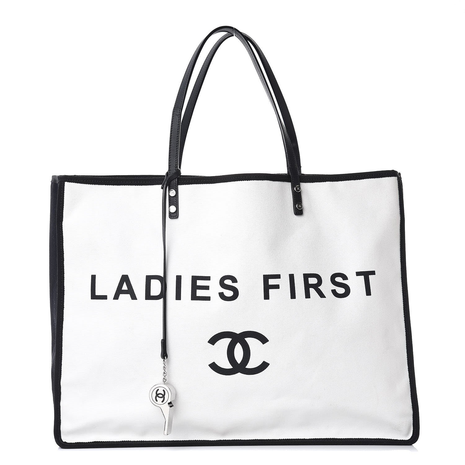 Chanel Canvas Calfskin Large Let's Demonstrate Tote White Black 1 of 9
