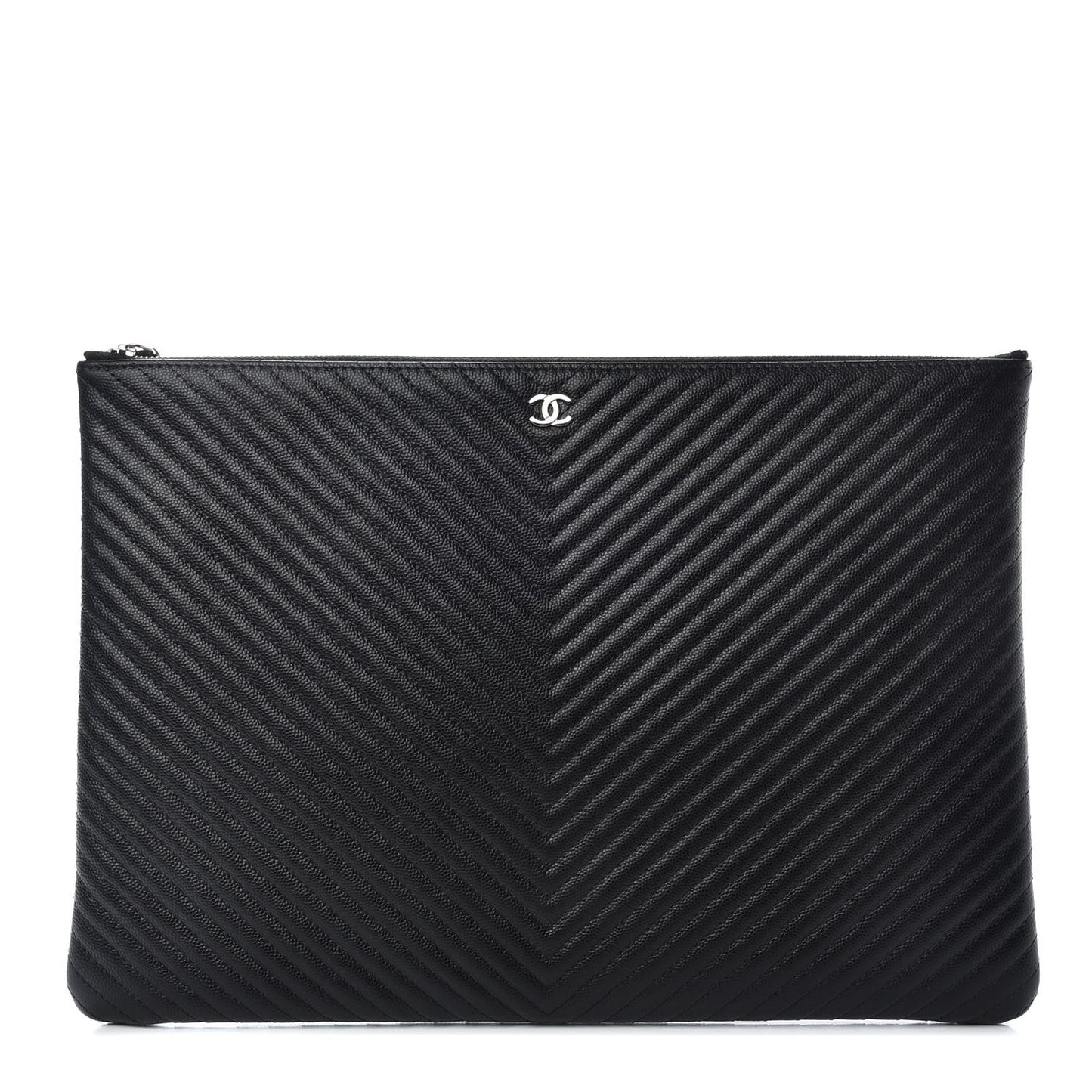 Caviar Chevron Quilted Large Cosmetic Case Black