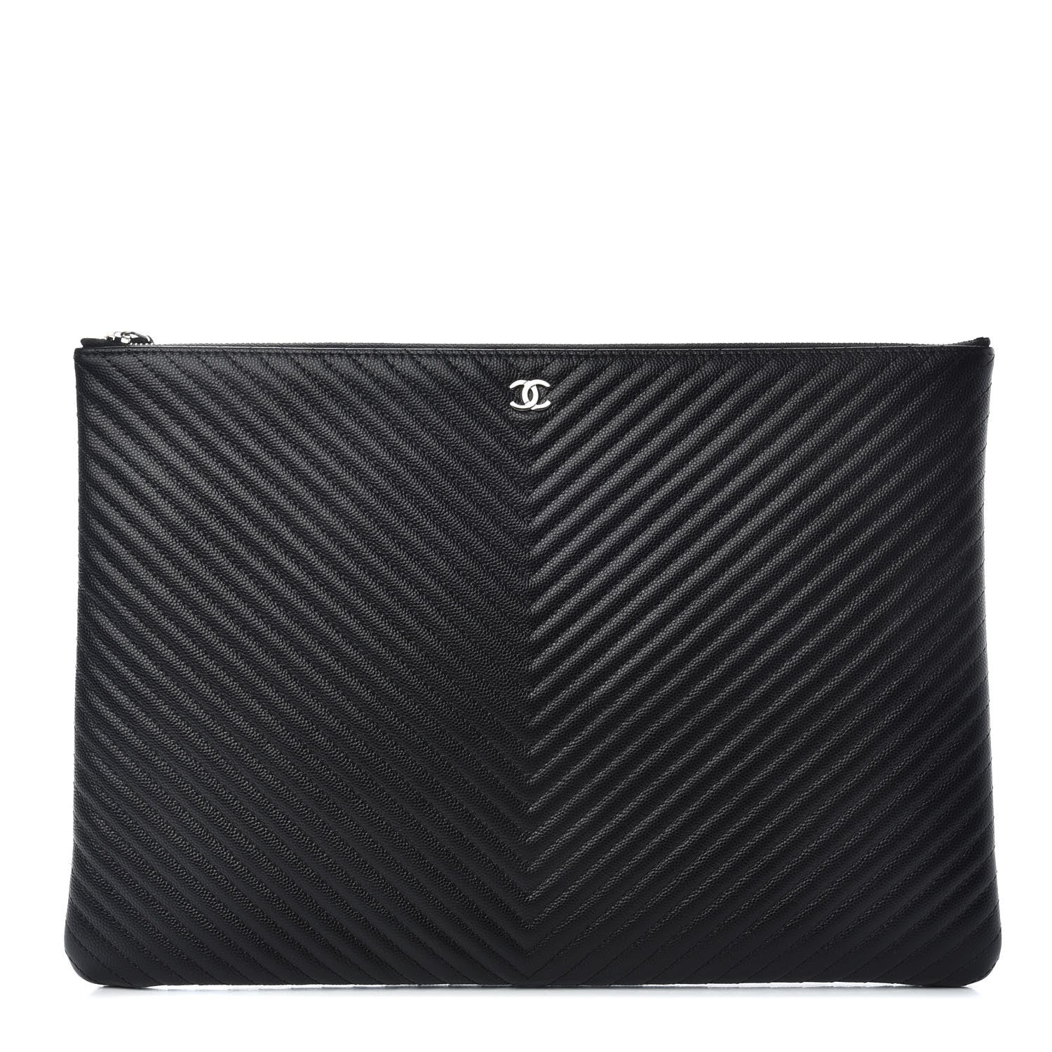 Chanel Caviar Chevron Quilted Large Cosmetic Case Black 1 of 6