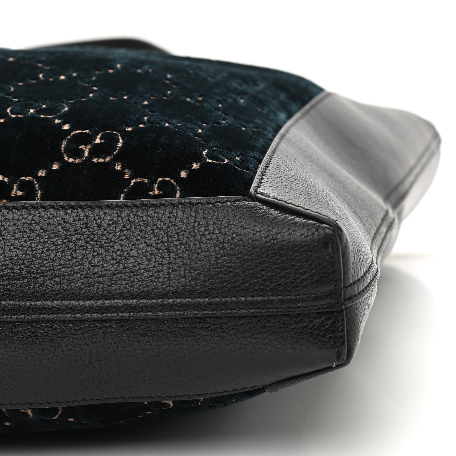 Gucci Velvet GG Monogram Textured Calfskin Web Large Ophidia Vertical Shopping Tote Blue Beige Black 11 of 11