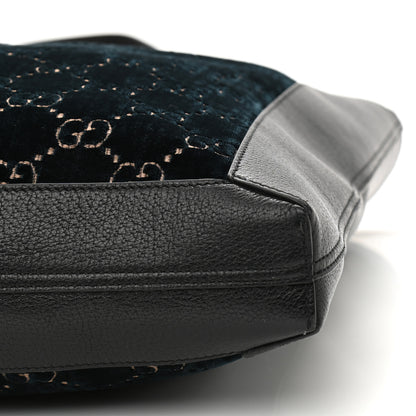 Gucci Velvet GG Monogram Textured Calfskin Web Large Ophidia Vertical Shopping Tote Blue Beige Black 11 of 11