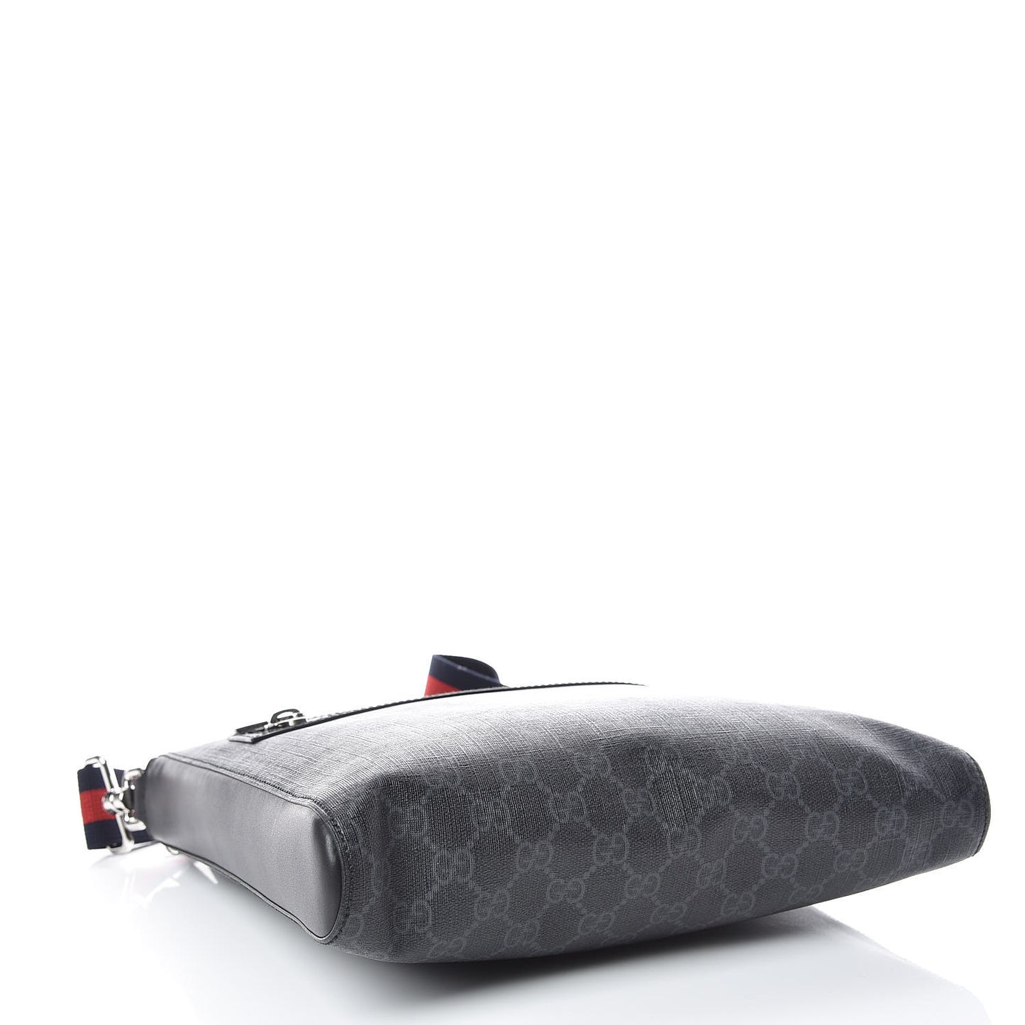 GG Supreme Monogram Appia Calfskin Web Flat Messenger Bag Black Grey
