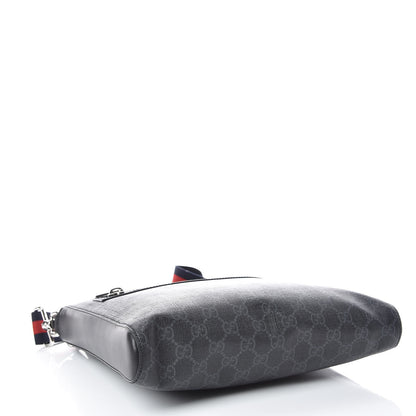 Gucci GG Supreme Monogram Appia Calfskin Web Flat Messenger Bag Black Grey 4 of 9