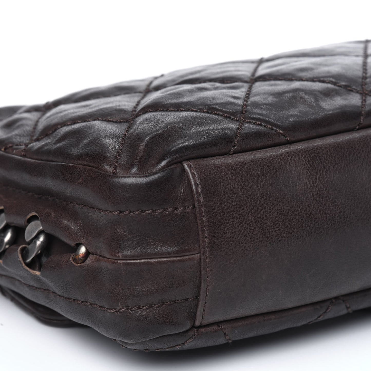 Calfskin Quilted Modern Chain Flap Brown