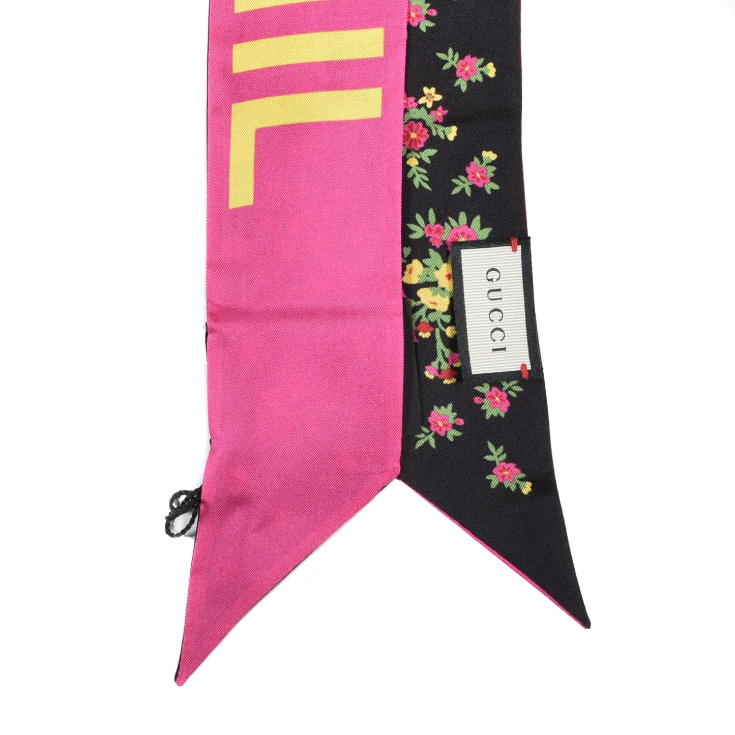 Silk Twill Sine Amore Neck Bow Scarf Fuxia Black