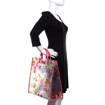 Gucci Calfskin Textured Vinyl Print Flora Tote Fluorescent Fuchsia 2 of 8