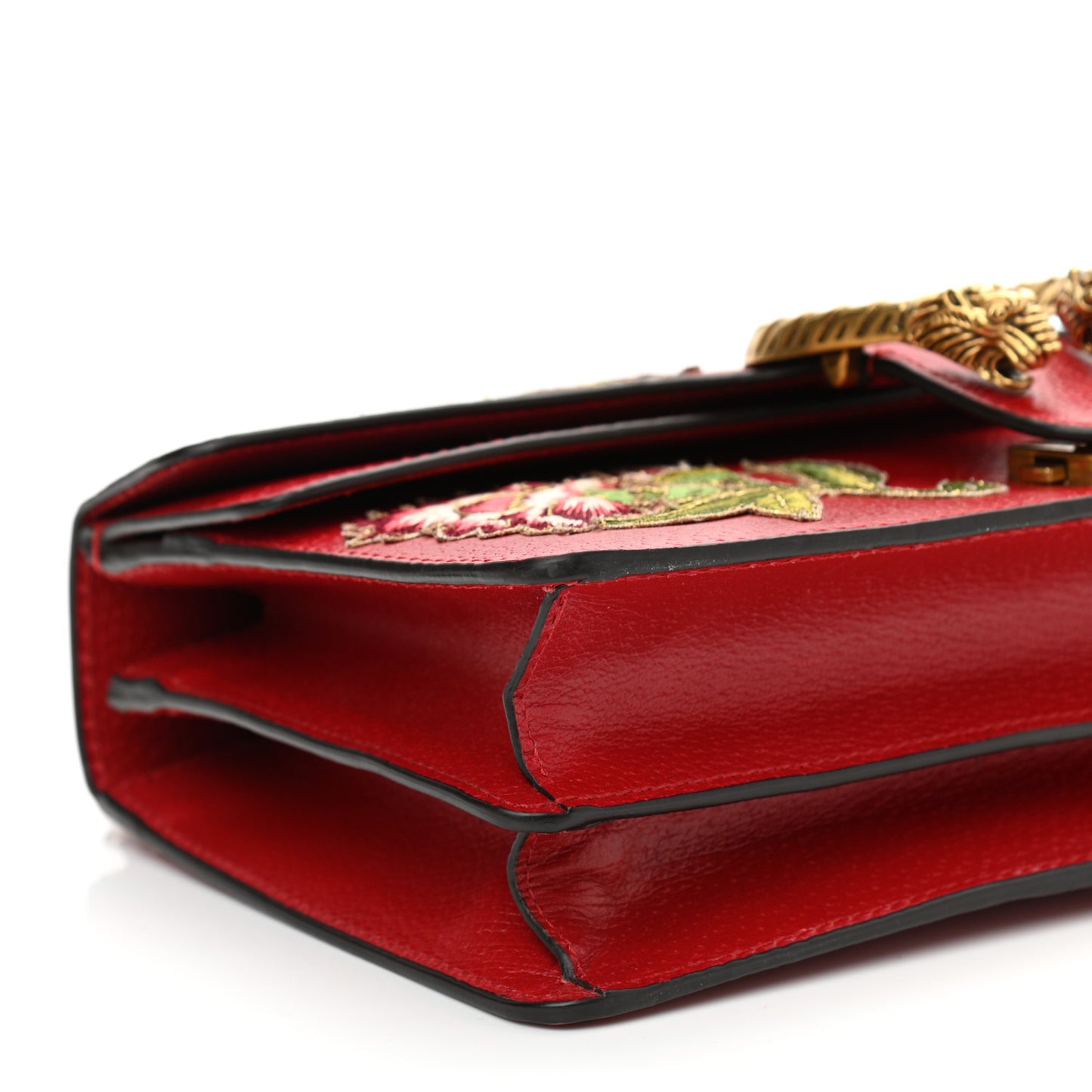 Calfskin Web Floral Embroidered Small Dionysus Shoulder Bag Hibiscus Red