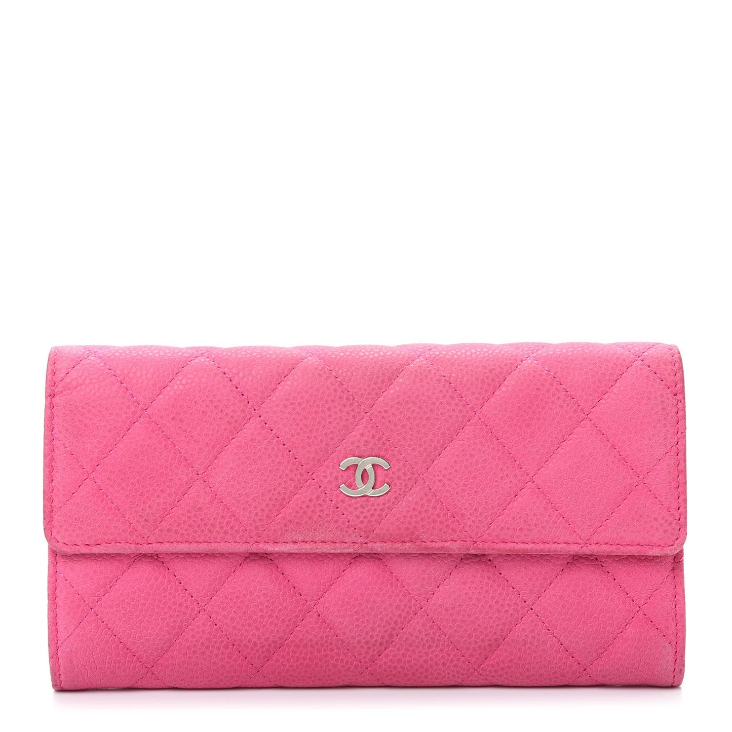 Iridescent Caviar Quilted Large Flap Wallet Pink