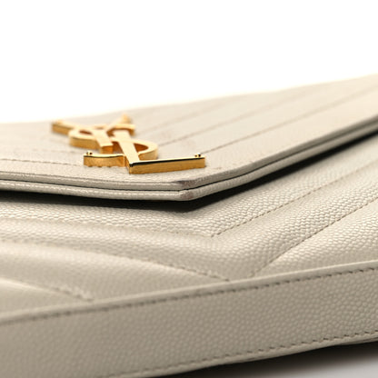 Saint Laurent Grain De Poudre Matelasse Chevron Monogram Chain Wallet Crema Soft 12 of 16