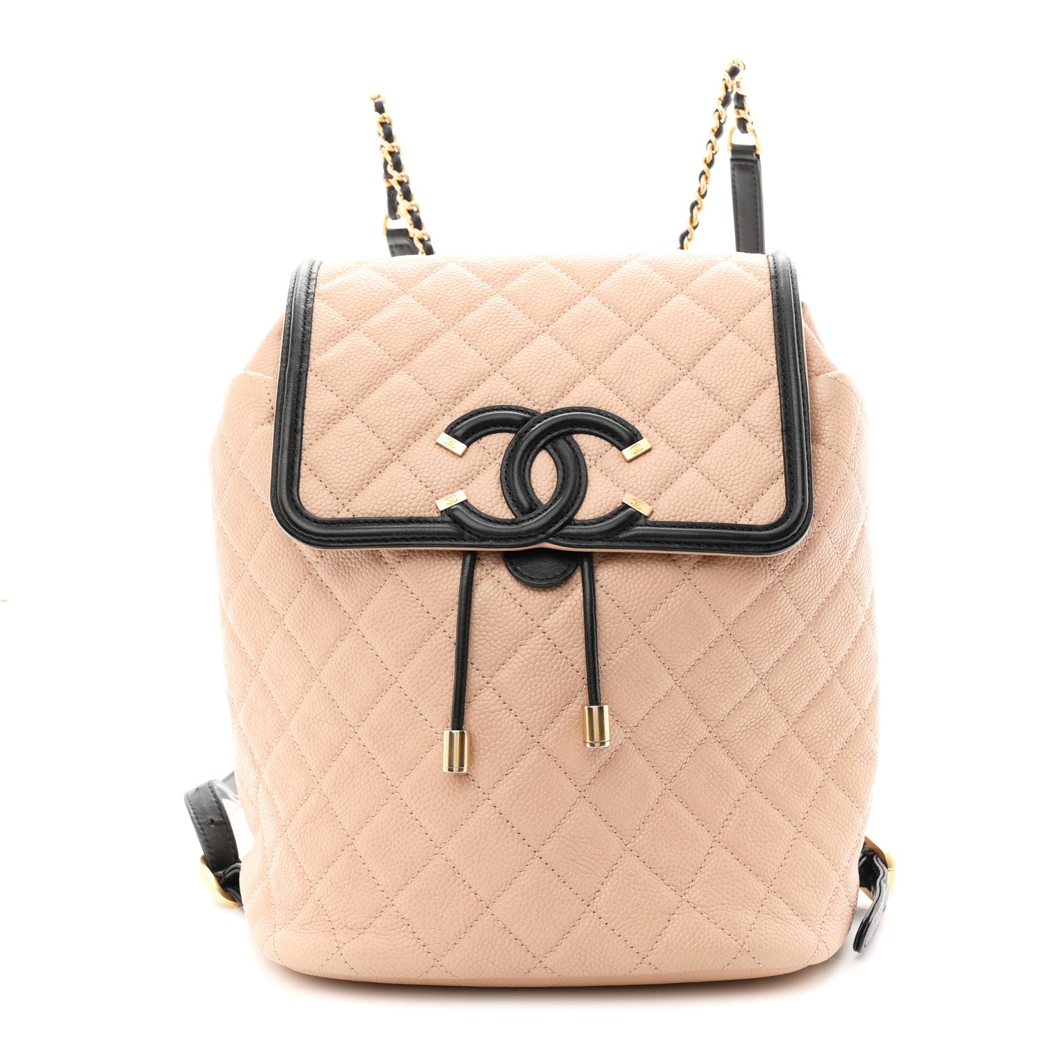 Chanel Caviar Quilted Filigree Backpack Beige Black 1 of 10