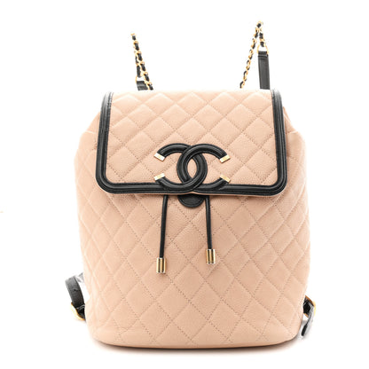 Chanel Caviar Quilted Filigree Backpack Beige Black 1 of 10