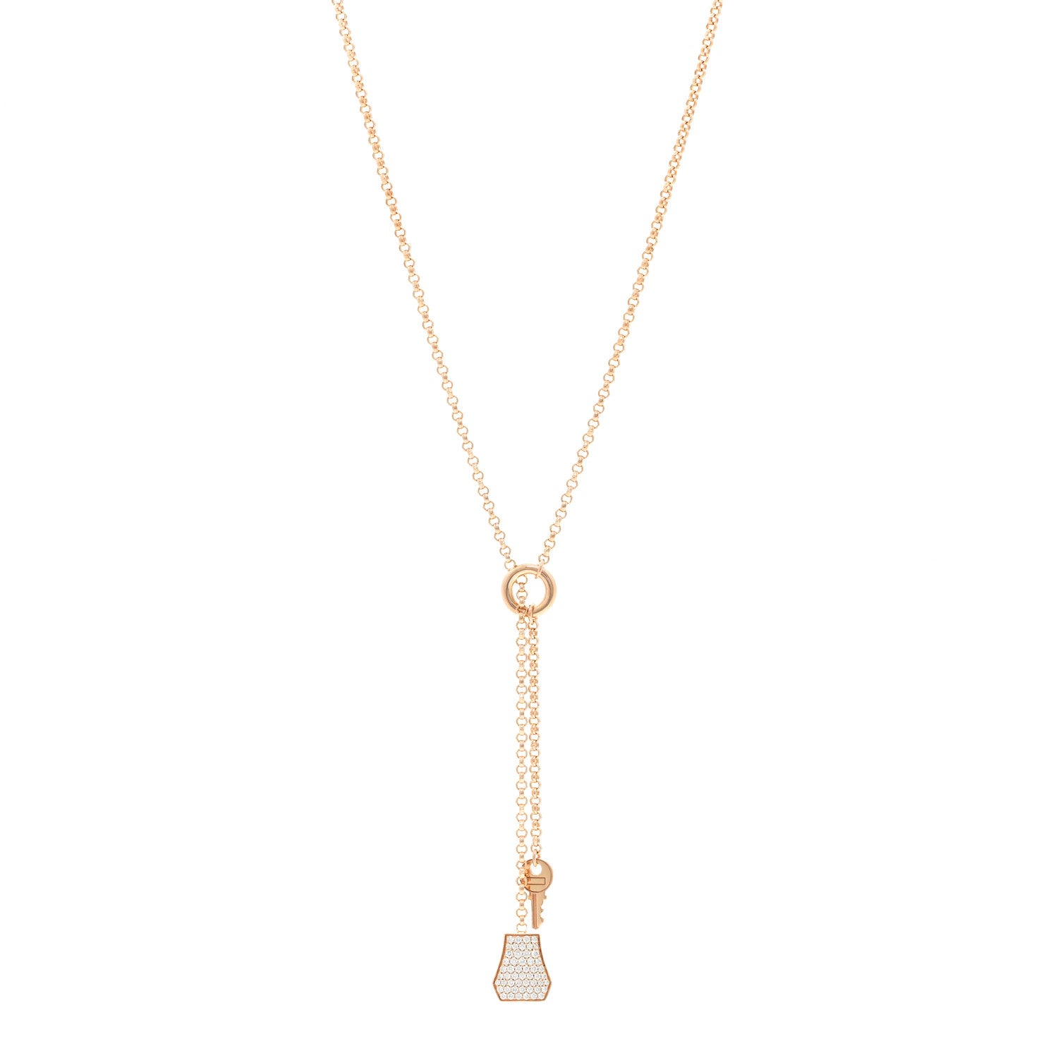Hermes 18K Rose Gold Diamond PM Kelly Clochette Necklace 1 of 5