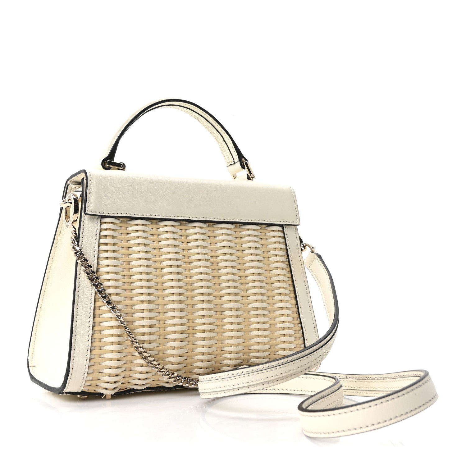 Valentino Garavani Wicker Calfskin Small VSling Top Handle Bag Natural White 3 of 9