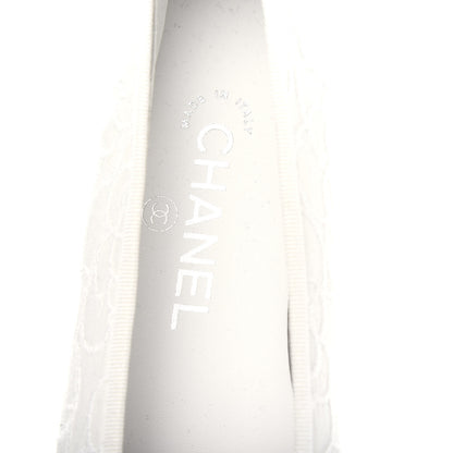 Chanel Fabric Camellia Embroidered Cap Toe Ballerina Flats 37 White Black 8 of 10