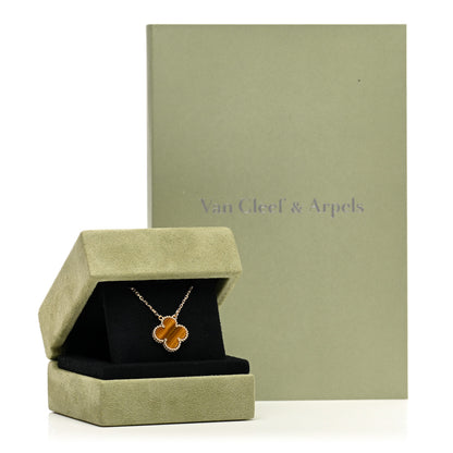 Van Cleef & Arpels 18K Yellow Gold Tiger Eye Vintage Alhambra Pendant Necklace 5 of 5