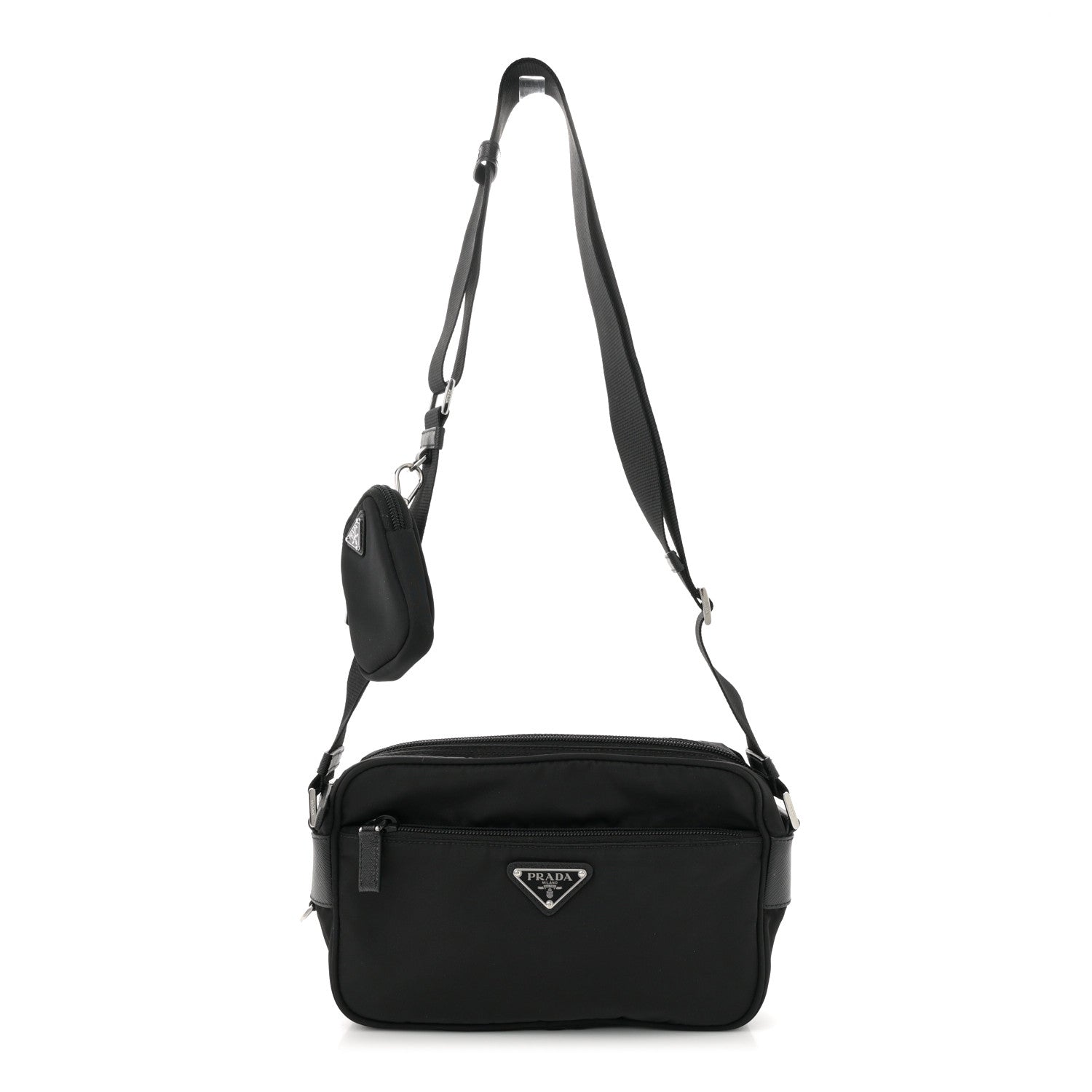 Prada Re-Nylon Vela Saffiano Pocket Double Zip Shoulder Bag Black 1 of 10