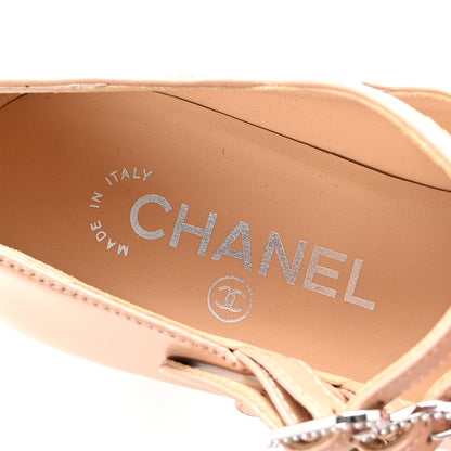 Chanel Iridescent Lambskin Grosgrain Pearl Mary Jane Pumps 37 Beige Black 8 of 9