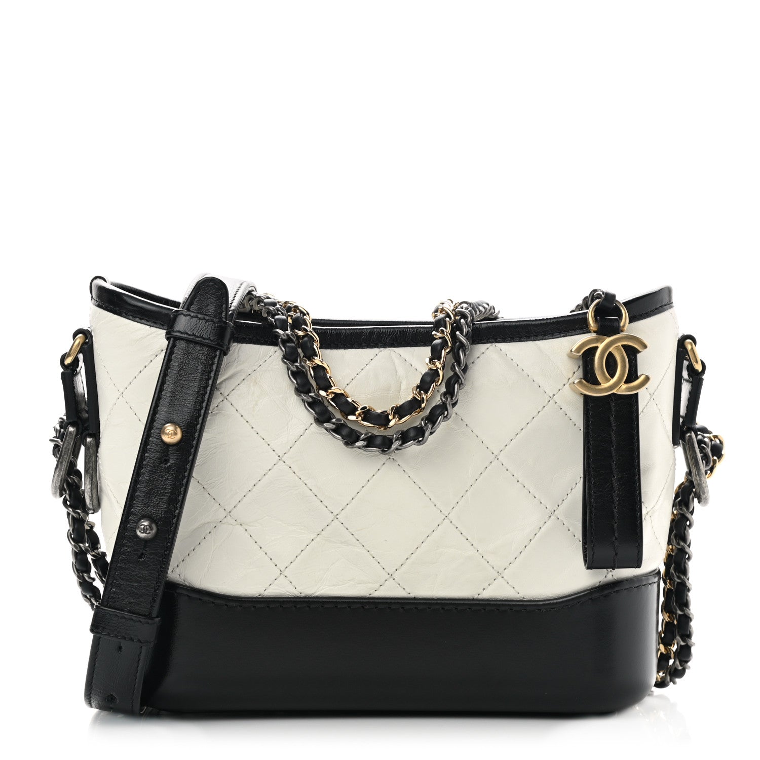 Chanel Aged Calfskin Quilted Small Gabrielle Hobo Black White 1 of 10