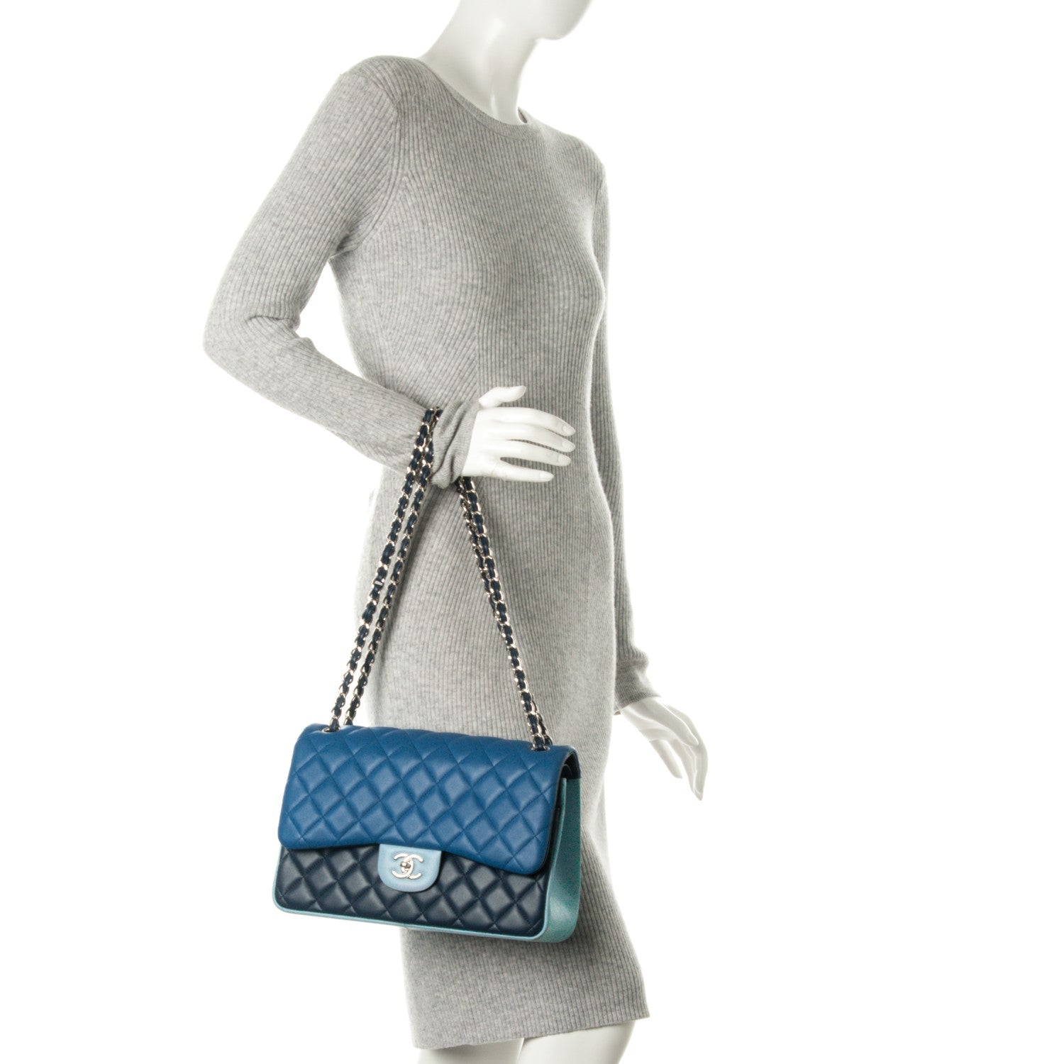 Chanel Lambskin Quilted Jumbo Tri-Color Double Flap Blue 2 of 11