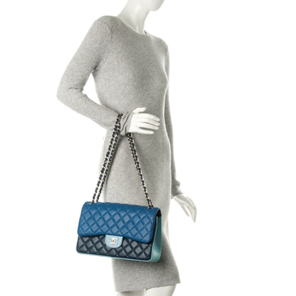 Chanel Lambskin Quilted Jumbo Tri-Color Double Flap Blue 2 of 11