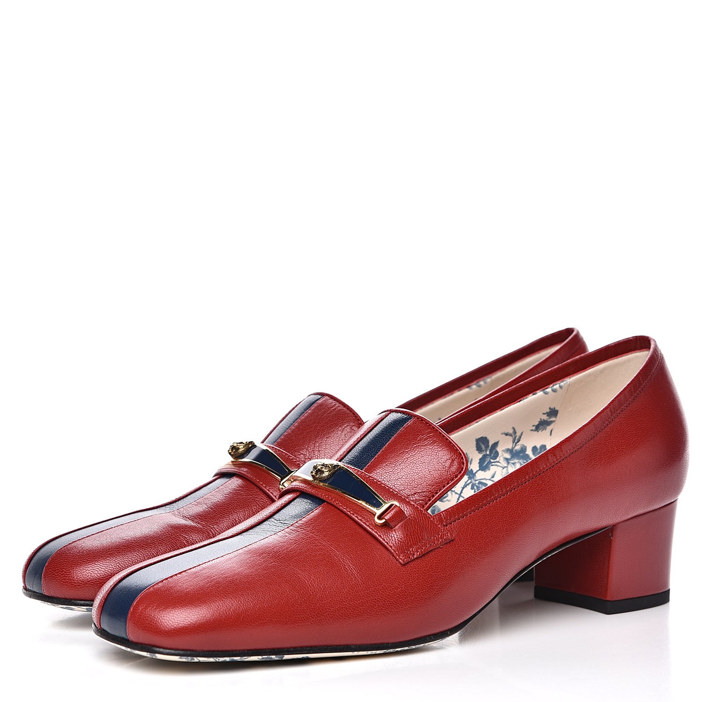 Goatskin Feline Ginger Loafer Pumps 41 Hibiscus Red Blue