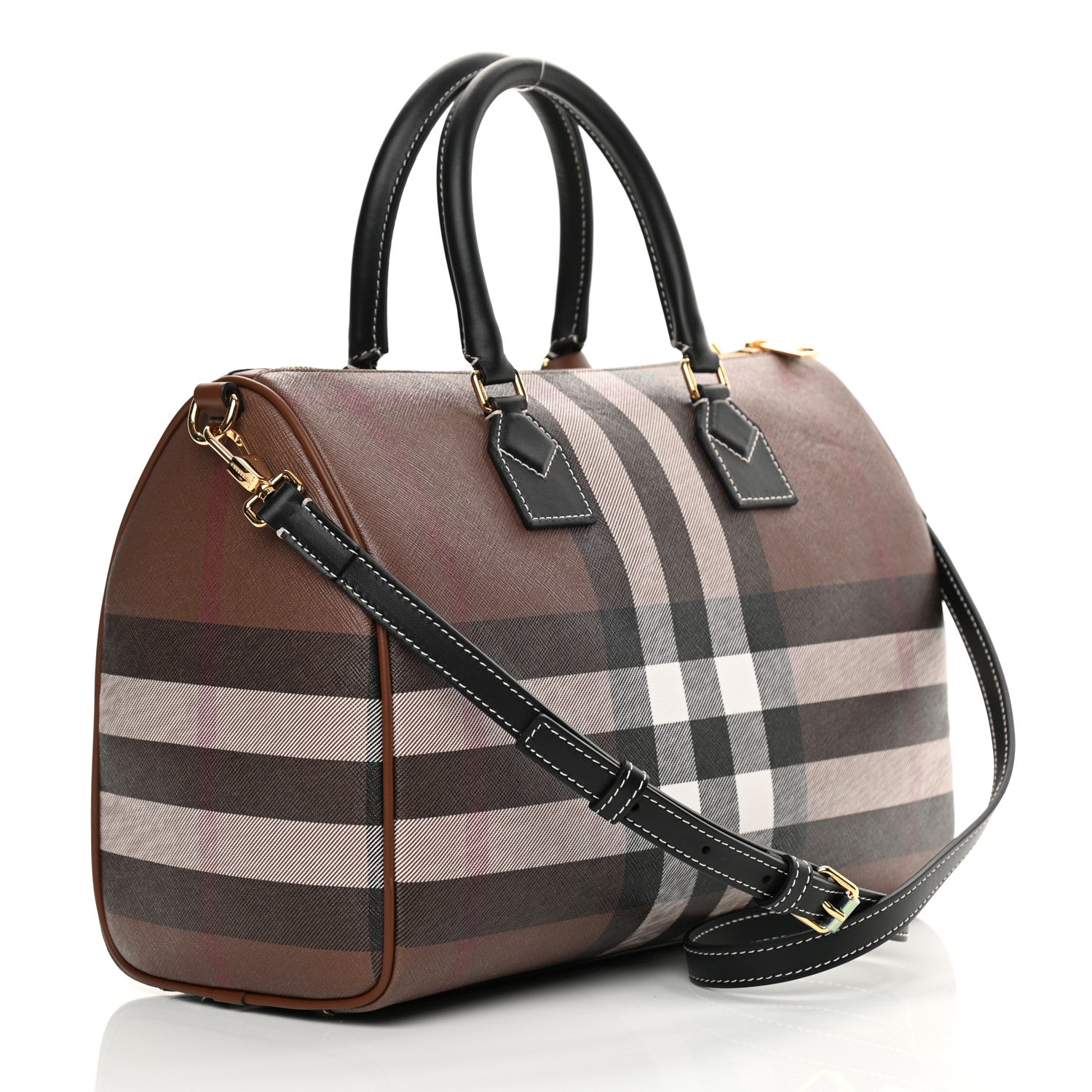 Burberry E-canvas Check Bowling Bag Dark Birch Brown 3 of 11