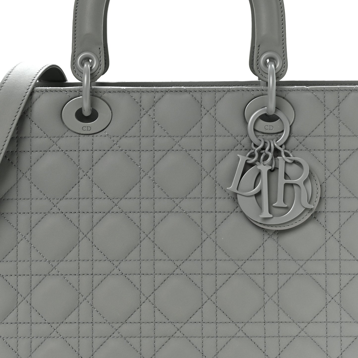 Ultra Matte Calfskin Cannage Large Lady Dior Grey Stone Grey Stone