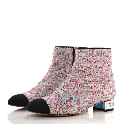 Chanel Tweed Cap Toe CC Short Boots 36 Pink Blue Black 3 of 19