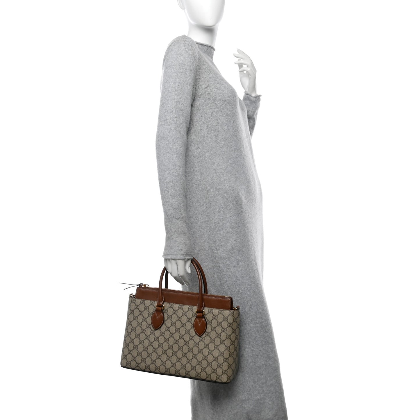 GG Supreme Monogram Small Zip Top Tote Beige Tuscany