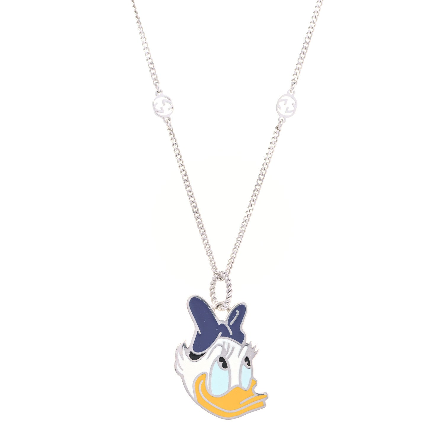 Gucci X DISNEY Sterling Silver Enamel Daisy Duck Pendant Necklace 1 of 6