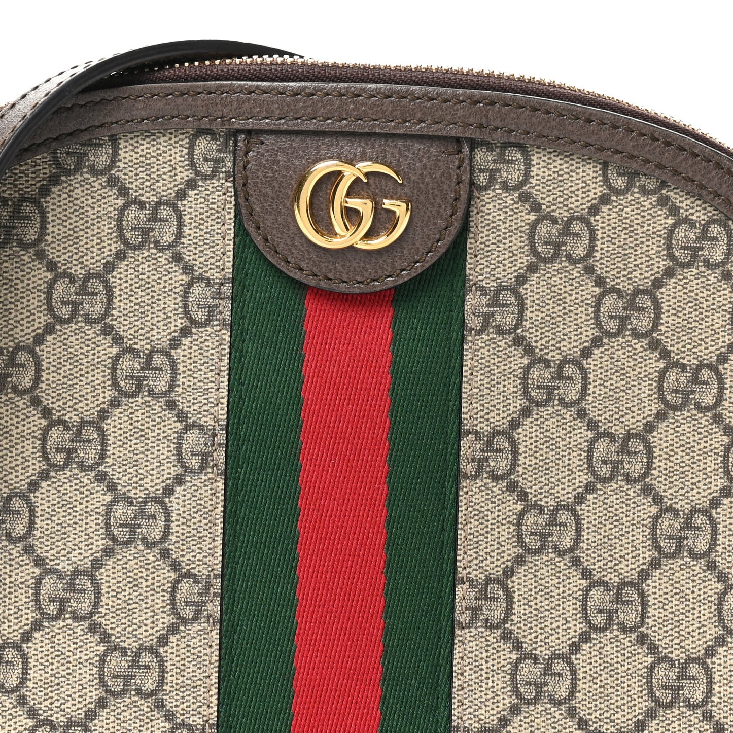 GG Supreme Monogram Textured Dollar Calfskin Web Small Ophidia Dome Shoulder Bag Beige Ebony New Acero
