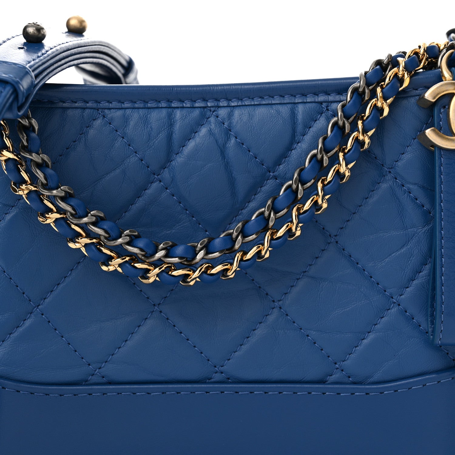 Chanel Aged Calfskin Quilted Small Gabrielle Hobo Blue 8 of 12